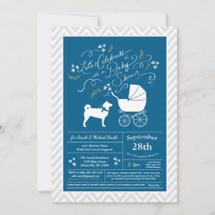 Shiba Inu Dog Baby Shower Boy Blue Invitation
