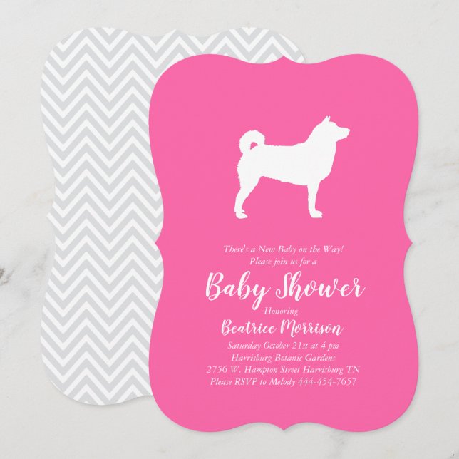 Shiba Inu Dog Baby Shower Girl Pink Invitation (Front/Back)