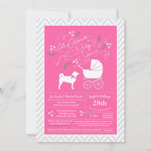 Shiba Inu Dog Baby Shower Girl Pink Invitation
