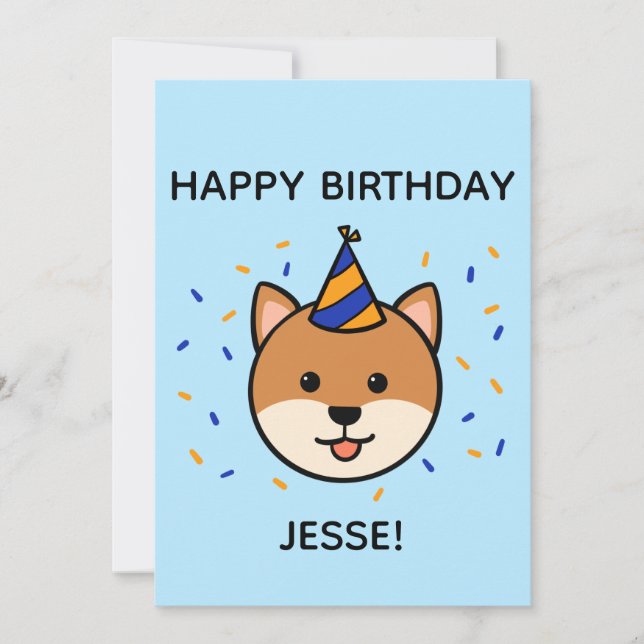 Shiba Inu Dog | Blue & Orange Birthday Flat Card (Front)