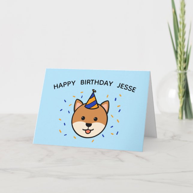 Shiba Inu Dog | Blue & Orange Birthday Folded Card (Front)