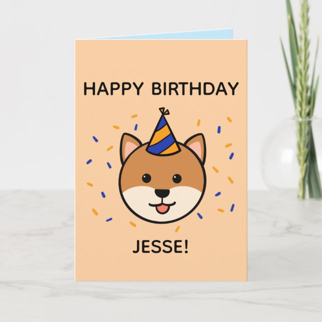 Shiba Inu Dog | Blue & Orange Birthday Folded Card (Front)