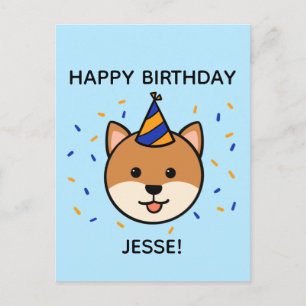 Shiba Inu Dog Blue & Orange Birthday Greeting Postcard