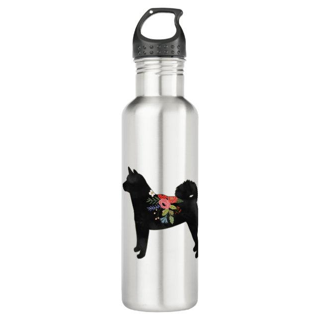 Shiba Inu Dog Breed Boho Floral Silhouette 710 Ml Water Bottle (Front)