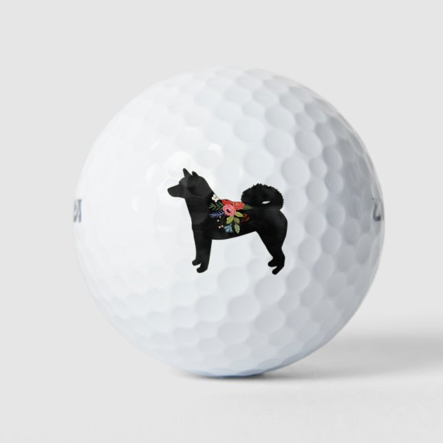 Shiba Inu Dog Breed Boho Floral Silhouette Golf Balls (Front)