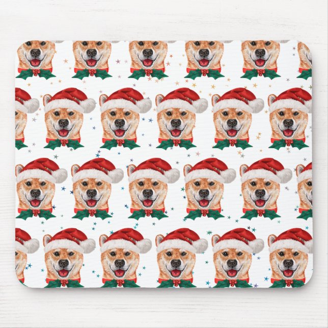 Shiba Inu Dog Breed Christmas Stars Mouse Pad (Front)
