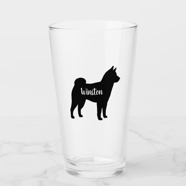 Shiba Inu Dog Breed Silhouette Personalised Glass (Front)