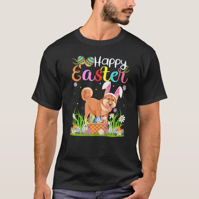 Shiba Inu Dog Bunny Egg Hunting  Shiba Inu Happy E T-Shirt (Front)