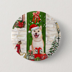 Shiba Inu Dog Christmas  6 Cm Round Badge