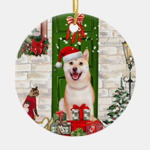 Shiba Inu Dog Christmas Ceramic Ornament