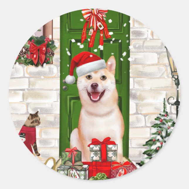Shiba Inu Dog Christmas  Classic Round Sticker (Front)