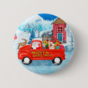 Shiba Inu Dog Christmas Delivery Truck Snow  6 Cm Round Badge
