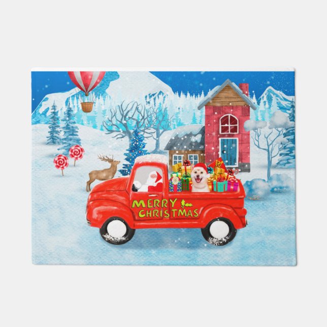 Shiba Inu Dog Christmas Delivery Truck Snow Doormat (Front)