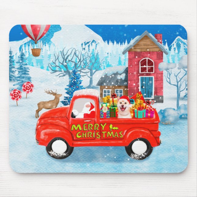 Shiba Inu Dog Christmas Delivery Truck Snow Mouse Pad (Front)