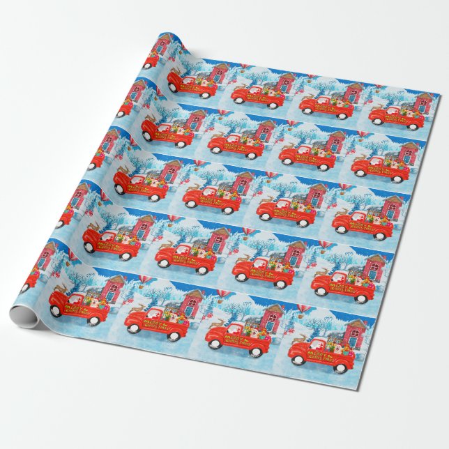 Shiba Inu Dog Christmas Delivery Truck Snow  Wrapping Paper (Unrolled)