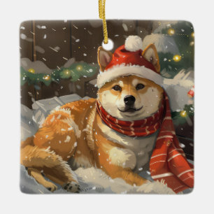 Shiba Inu Dog Christmas Festive Ceramic Ornament