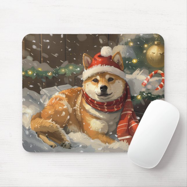 Shiba Inu Dog Christmas Festive Mouse Pad (With Mouse)