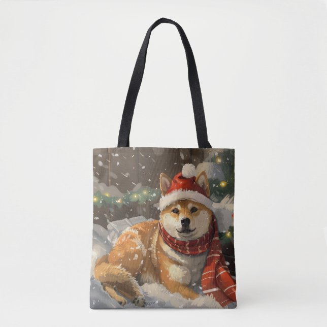 Shiba Inu Dog Christmas Festive Tote Bag (Front)