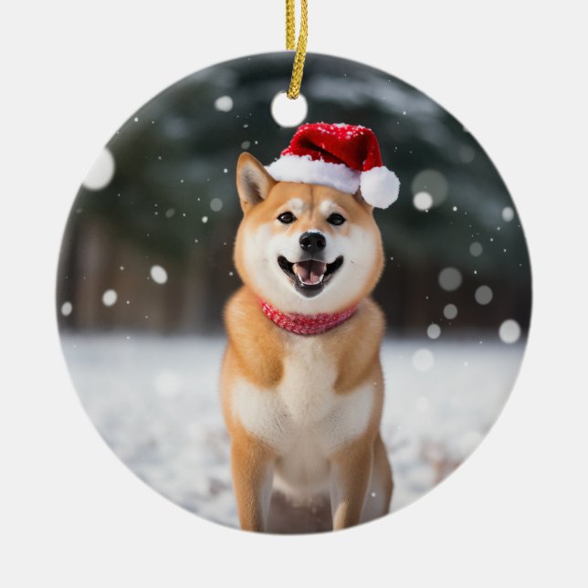 Shiba Inu Dog Christmas Keepsake Ceramic Ornament (Front)