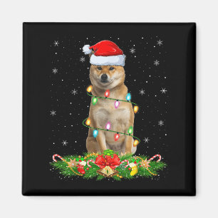 Shiba Inu Dog Christmas Lights Funny Santa Hat Xma Magnet
