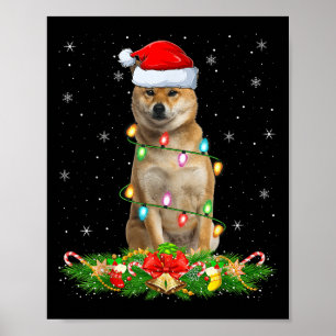Shiba Inu Dog Christmas Lights Funny Santa Hat Xma Poster