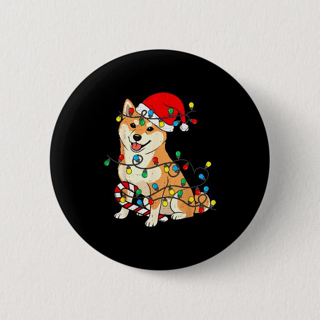Shiba Inu Dog Christmas Lights Santa Xmas Pet Dog  6 Cm Round Badge (Front)