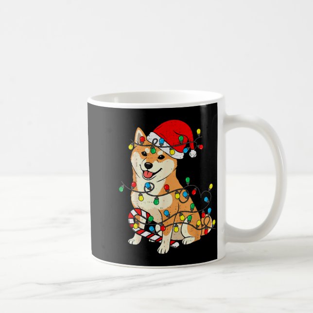 Shiba Inu Dog Christmas Lights Santa Xmas Pet Dog  Coffee Mug (Right)