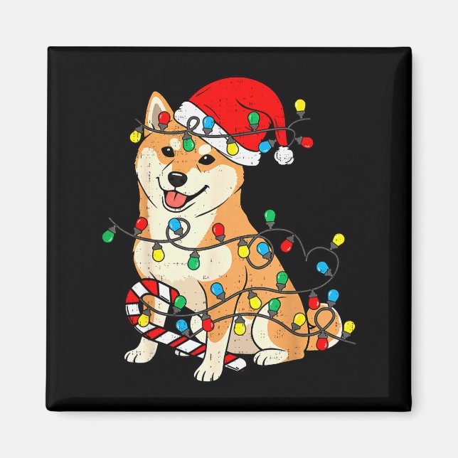Shiba Inu Dog Christmas Lights Santa Xmas Pet Dog  Magnet (Front)