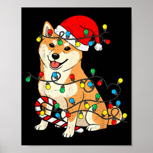 Shiba Inu Dog Christmas Lights Santa Xmas Pet Dog  Poster