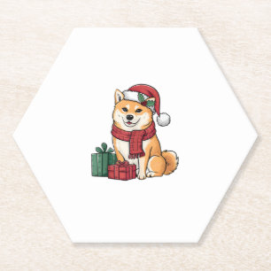 Shiba Inu Dog Christmas Outfits Santa Hat Dog Xmas Paper Coaster