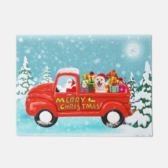 Shiba Inu Dog Christmas Santa Delivery Truck Doormat (Front)