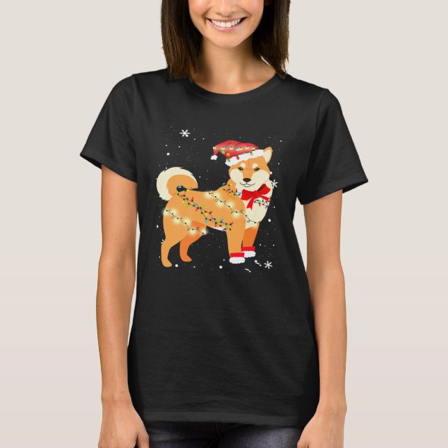 Shiba Inu Dog Christmas Tree Xmas Mum Dad T-Shirt (Front)