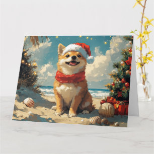 Shiba Inu Dog Christmas Vintage Beach Card