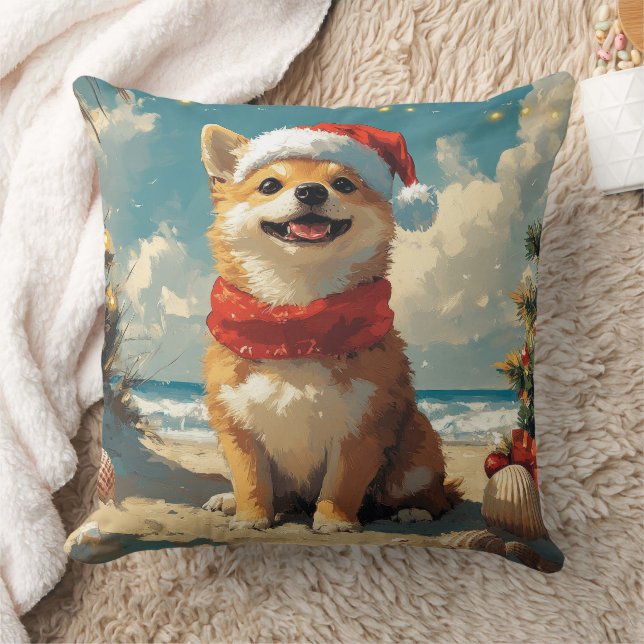 Shiba Inu Dog Christmas Vintage Beach Cushion (Blanket)