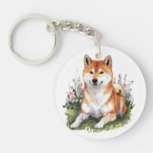 Shiba Inu Dog Colourful Keychain Watercolor Art