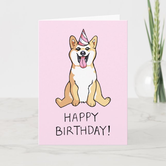 Shiba Inu Dog Drawing Happy Birthday Card (Front)