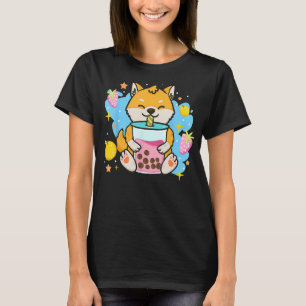 Shiba Inu Dog Drinking Boba Bubble Tea T-Shirt