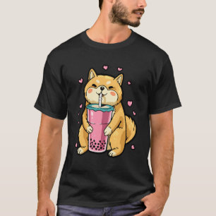 Shiba Inu Dog Drinking Bubble Tea Shiba Puppy Men  T-Shirt