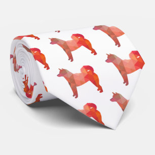 Shiba Inu Dog Geometric Pattern Silhouette Orange Tie