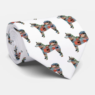 Shiba Inu Dog Geometric Pattern Silhouette Plaid Tie