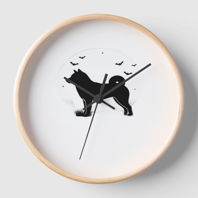 Shiba Inu Dog – Halloween Moon Silhouette Oversize Clock (Front)
