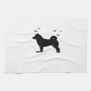 Shiba Inu Dog � Halloween Moon Silhouette Oversize Tea Towel