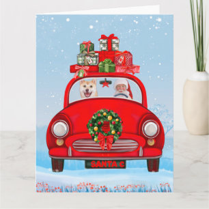 Shiba Inu Dog In Car With Santa Claus Card