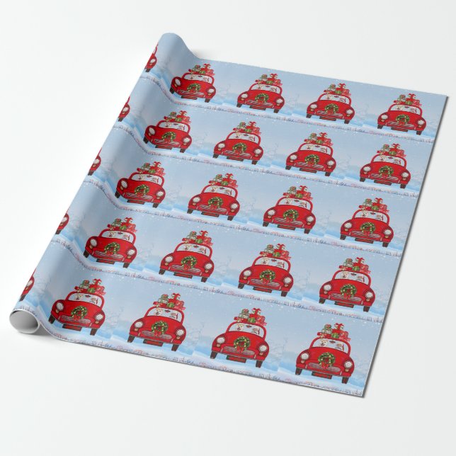 Shiba Inu Dog In Car With Santa Claus Wrapping Paper (Unrolled)