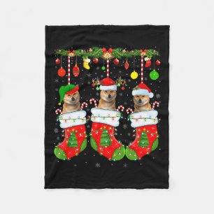 Shiba Inu Dog In Christmas Socks Funny Dog Xmas Pa Fleece Blanket