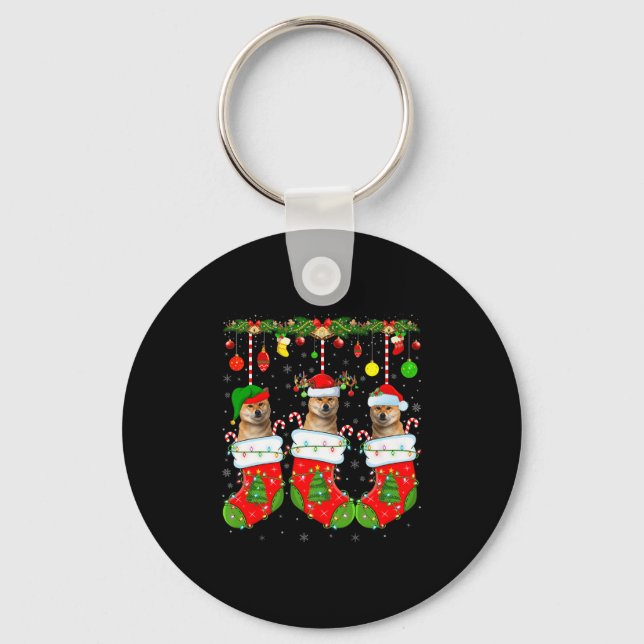 Shiba Inu Dog In Christmas Socks Funny Dog Xmas Pa Key Ring (Front)