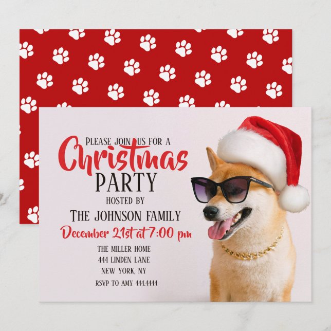 Shiba Inu dog in Santa Claus red hats        Invitation (Front/Back)