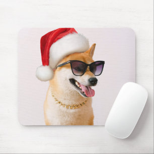 Shiba Inu dog in Santa Claus red hats Mouse Pad