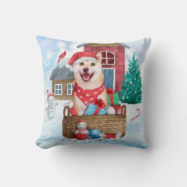 Shiba Inu Dog In snow Christmas Dog House Cushion (Front)