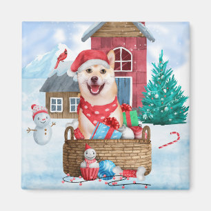 Shiba Inu Dog In snow Christmas Dog House Magnet